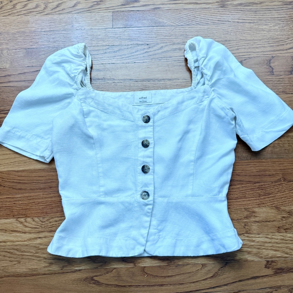 Wilfred Aritzia white linen blend Janine button blouse Small - Picture 3 of 11